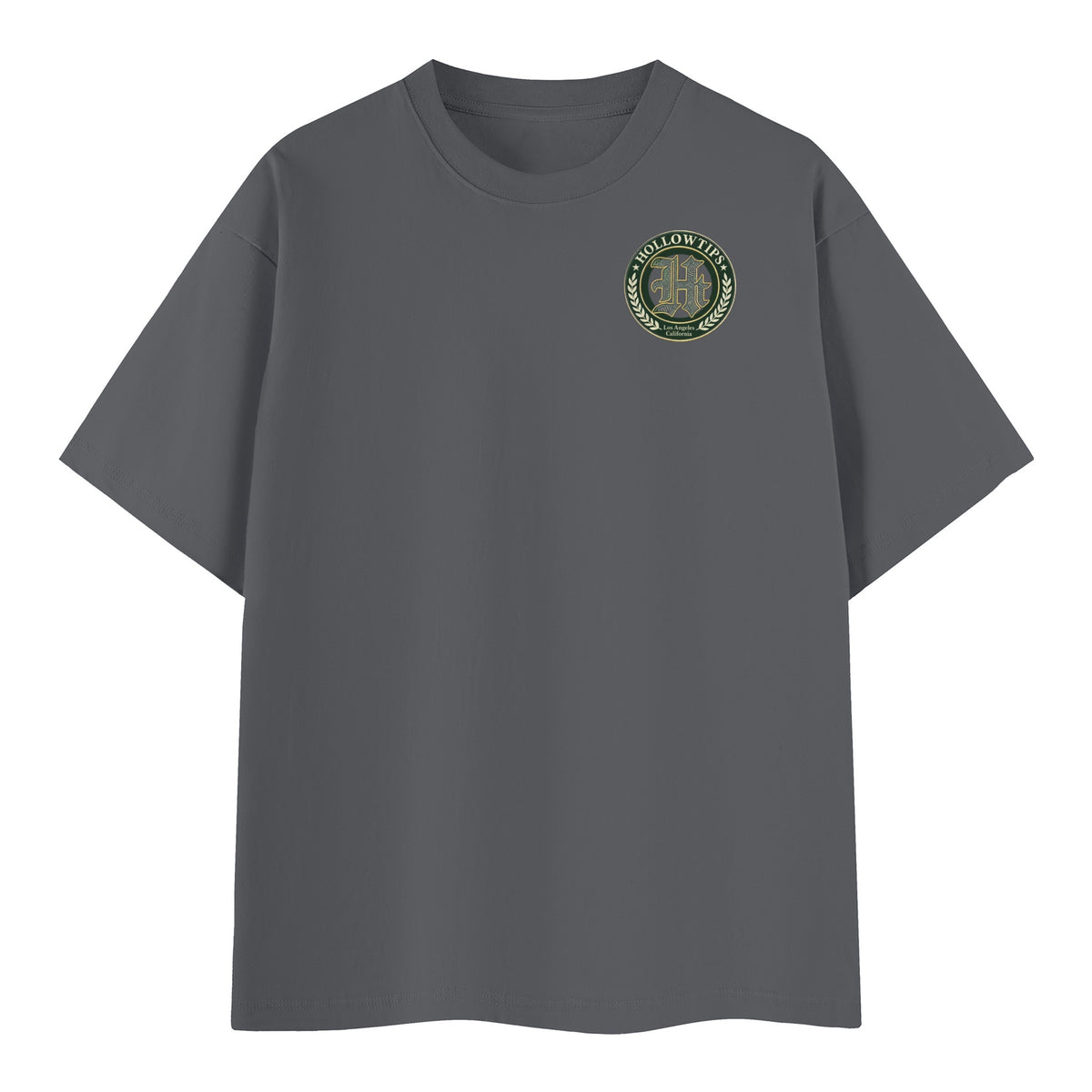 Green Crest Tee, dark gray, front