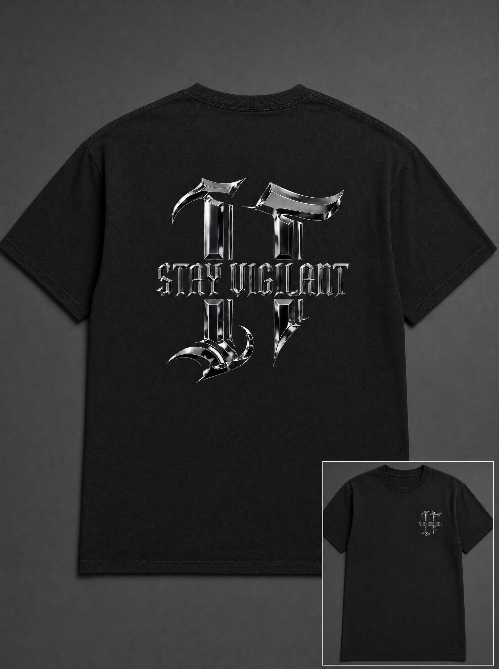 Stay Vigilant Chrome Tee mockup